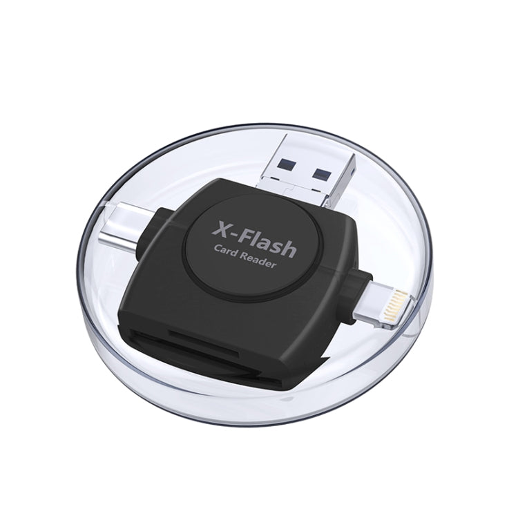 X-Flash R01 3 in 1 8 Pin + USB-C / Type-C + Micro USB Interface SD / TF Card Reader(Black) - Converter & Adapter by PMC Jewellery | Online Shopping South Africa | PMC Jewellery | Buy Now Pay Later Mobicred