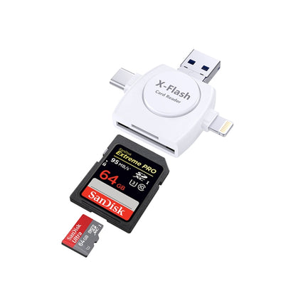 X-Flash R01 3 in 1 8 Pin + USB-C / Type-C + Micro USB Interface SD / TF Card Reader(White) - Converter & Adapter by PMC Jewellery | Online Shopping South Africa | PMC Jewellery | Buy Now Pay Later Mobicred