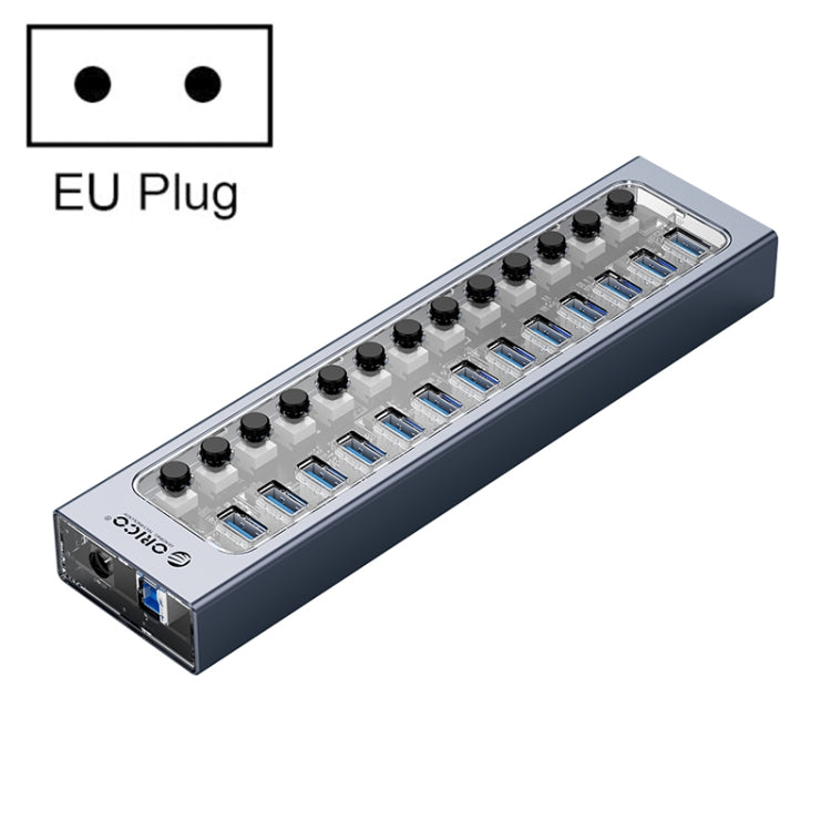 ORICO AT2U3-13AB-GY-BP 13 Ports USB 3.0 HUB with Individual Switches & Blue LED Indicator, EU Plug - USB 3.0 HUB by ORICO | Online Shopping South Africa | PMC Jewellery | Buy Now Pay Later Mobicred