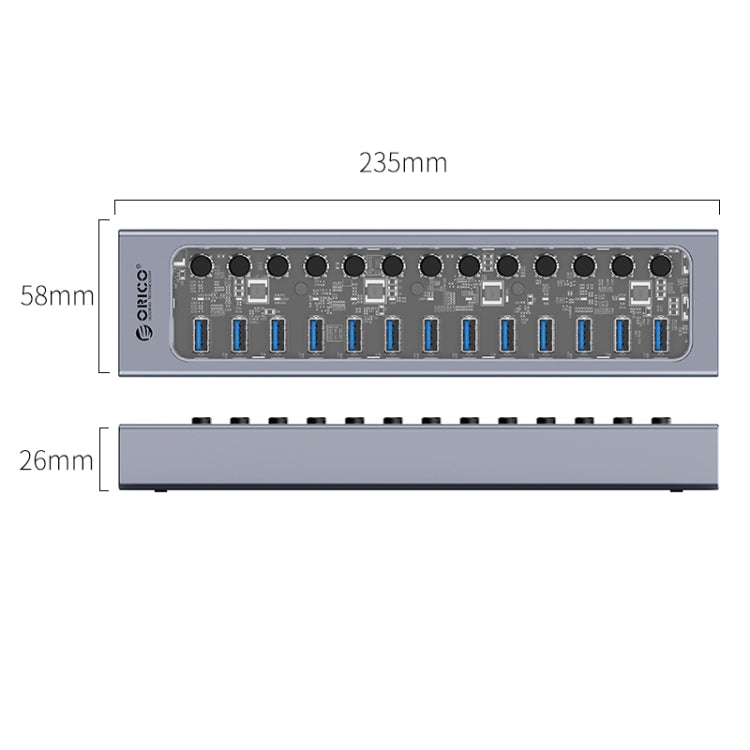 ORICO AT2U3-13AB-GY-BP 13 Ports USB 3.0 HUB with Individual Switches & Blue LED Indicator, AU Plug - USB 3.0 HUB by ORICO | Online Shopping South Africa | PMC Jewellery | Buy Now Pay Later Mobicred