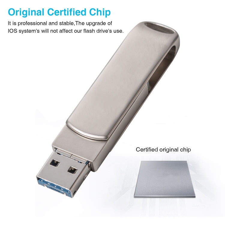 Richwell 3 in 1 128G Micro USB + 8 Pin + USB 3.0 Metal Rotating Push-pull Flash Disk with OTG Function(Silver) - U Disk & Card Reader by Richwell | Online Shopping South Africa | PMC Jewellery | Buy Now Pay Later Mobicred