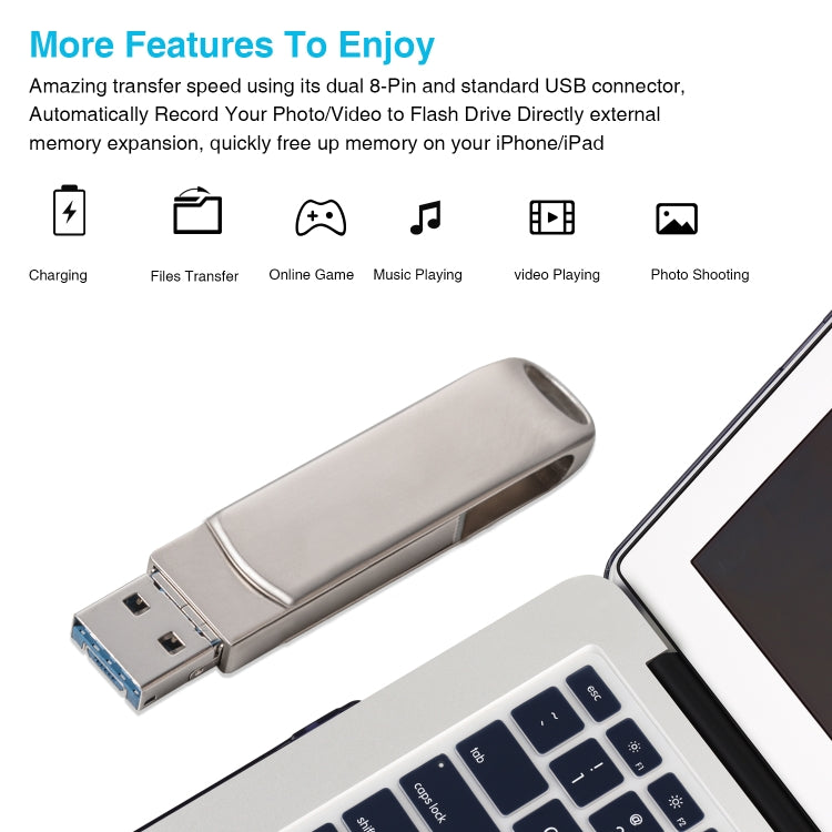 Richwell 3 in 1 128G Micro USB + 8 Pin + USB 3.0 Metal Rotating Push-pull Flash Disk with OTG Function(Silver) - U Disk & Card Reader by Richwell | Online Shopping South Africa | PMC Jewellery | Buy Now Pay Later Mobicred