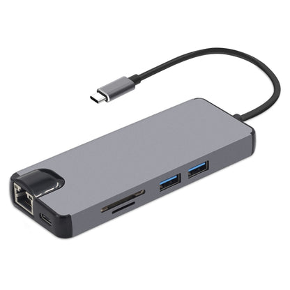 8 in 1 Type-C to HDMI + USB 3.0 + USB 3.0 + Type-C + LAN + VGA + TF/SD Card Reader Adapter(Grey) - USB HUB by PMC Jewellery | Online Shopping South Africa | PMC Jewellery | Buy Now Pay Later Mobicred