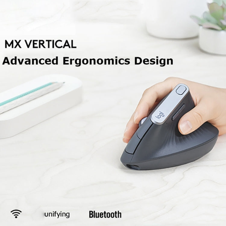 Logitech MX Vertical 4000DPI USB-C / Type-C + Unifying + Bluetooth Three-mode Ergonomic Wireless Vertical Optical Mouse (Black) - Wireless Mice by Logitech | Online Shopping South Africa | PMC Jewellery | Buy Now Pay Later Mobicred