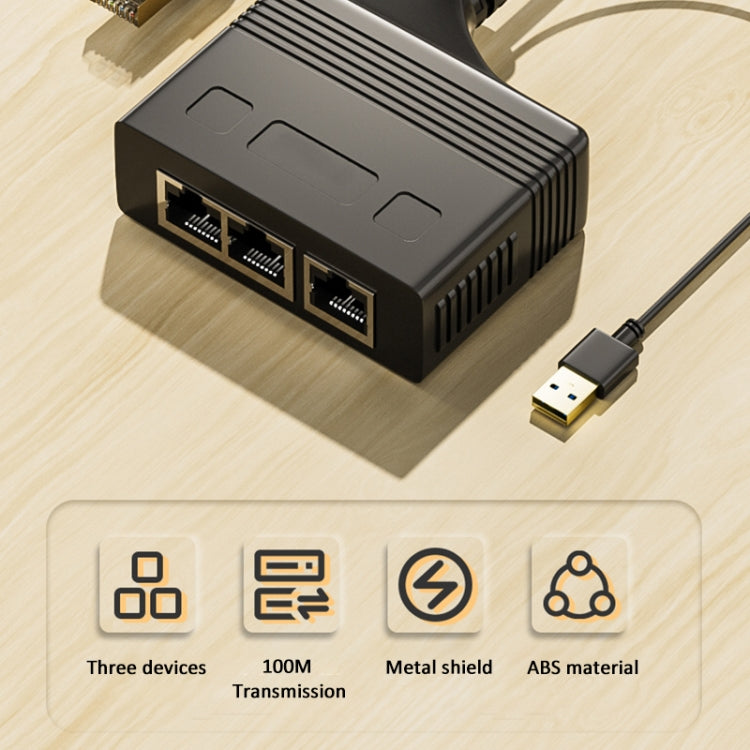 Male RJ45 3 in 1 100M Network Splitter Cable Ethernet Network Coupler - Network Hubs by PMC Jewellery | Online Shopping South Africa | PMC Jewellery | Buy Now Pay Later Mobicred