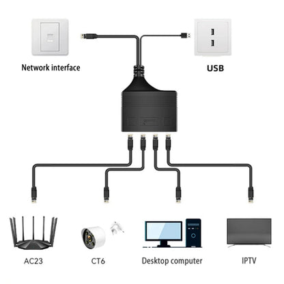 Male RJ45 4 in 1 100M Network Splitter Cable Ethernet Network Coupler - Network Hubs by PMC Jewellery | Online Shopping South Africa | PMC Jewellery | Buy Now Pay Later Mobicred