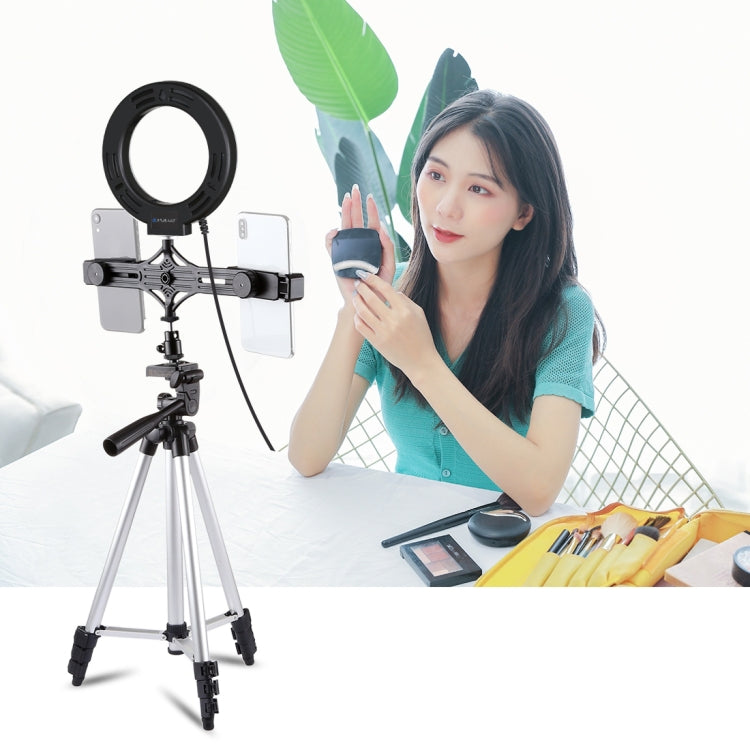 PULUZ Tripod Mount +  Live Broadcast Dual Phone Bracket + 6.2 inch 16cm LED Ring Vlogging Video Light Kits - Ring Light by PULUZ | Online Shopping South Africa | PMC Jewellery | Buy Now Pay Later Mobicred