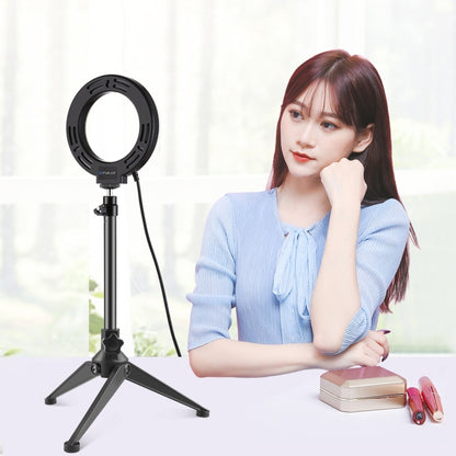 PULUZ 4.7 inch 12cm USB 10 Modes 8 Colors RGBW Dimmable LED Ring Vlogging Photography Video Lights + Desktop Tripod  Mount with Cold Shoe Tripod Ball Head(Black) - Ring Light by PULUZ | Online Shopping South Africa | PMC Jewellery | Buy Now Pay Later Mobicred