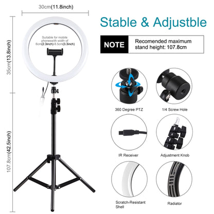 PULUZ 11.8 inch 30cm RGB Light 1.1m Tripod Mount Dimmable LED Ring Vlogging Selfie Photography Video Lights Live Broadcast Kits with Cold Shoe Tripod Ball Head & Phone Clamp(EU Plug) - Ring Light by PULUZ | Online Shopping South Africa | PMC Jewellery | Buy Now Pay Later Mobicred