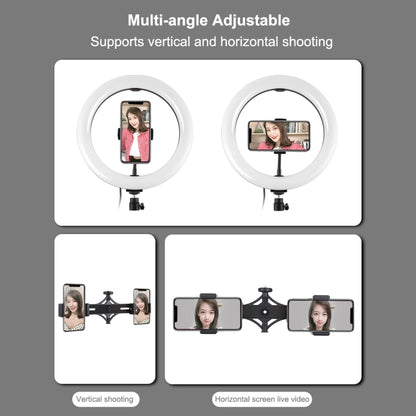 PULUZ 10.2 inch 26cm Curved Surface RGBW LED Ring Light + 1.1m Tripod Mount + Dual Phone Brackets Horizontal Holder + Vlogging Video Light  Live Broadcast Kits with Remote Control & Phone Clamp(Black) - Ring Light by PULUZ | Online Shopping South Africa | PMC Jewellery | Buy Now Pay Later Mobicred