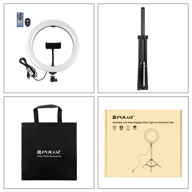 PULUZ 10.2 inch 26cm RGBW Light + 1.65m Tripod Mount Curved Surface USB RGBW Dimmable LED Ring Vlogging Video Light Live Broadcast Kits with Cold Shoe Tripod Ball Head & Phone Clamp & Remote Control(Black) - Ring Light by PULUZ | Online Shopping South Africa | PMC Jewellery | Buy Now Pay Later Mobicred