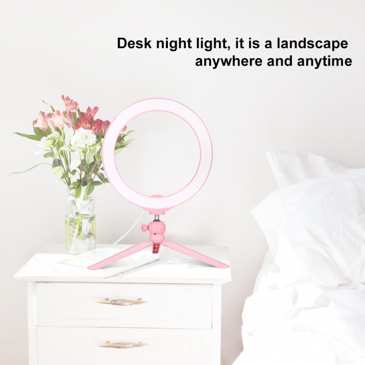 PULUZ 10.2 inch 26cm Selfie Beauty Light + Desktop Tripod Mount USB 3 Modes Dimmable LED Ring Vlogging Selfie Photography Video Lights with Cold Shoe Tripod Ball Head & Phone Clamp(Pink) - Ring Light by PULUZ | Online Shopping South Africa | PMC Jewellery | Buy Now Pay Later Mobicred