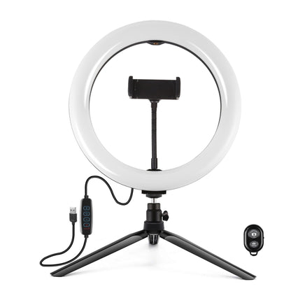 PULUZ 10.2 inch 26cm Light + Desktop Tripod Mount USB 3 Modes Dimmable Dual Color Temperature LED Curved Diffuse Light Ring Vlogging Selfie Photography Video Lights with Phone Clamp & Selfie Remote Control(Black) - Ring Light by PULUZ | Online Shopping South Africa | PMC Jewellery | Buy Now Pay Later Mobicred