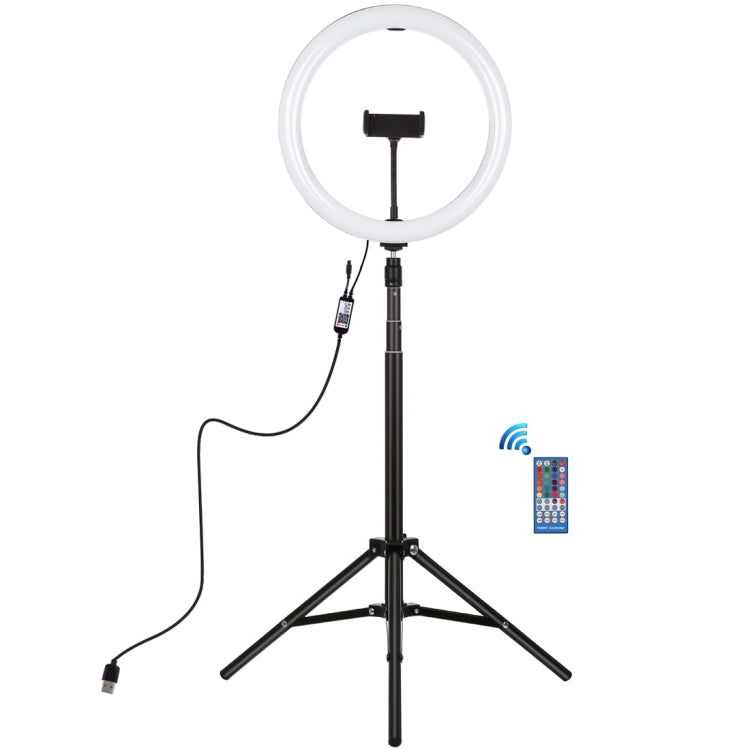 PULUZ 11.8 inch 30cm RGBW Light + 1.65m Mount Curved Surface RGBW Dimmable LED Ring Selfie Vlogging Light  Live Broadcast Kits with Cold Shoe Tripod Adapter & Phone Clamp & Remote Control(Black) - Ring Light by PULUZ | Online Shopping South Africa | PMC Jewellery | Buy Now Pay Later Mobicred