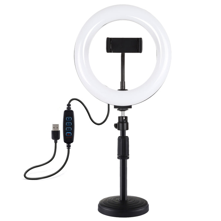 PULUZ 7.9 inch 20cm Light+ Round Base Desktop Holder USB 3 Modes Dimmable Dual Color Temperature LED Curved Light Ring Vlogging Selfie Photography Video Lights with Phone Clamp(Black) - Ring Light by PULUZ | Online Shopping South Africa | PMC Jewellery | Buy Now Pay Later Mobicred