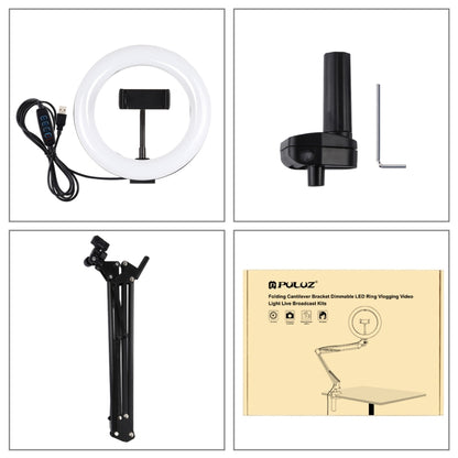 PULUZ 7.9 inch 20cm Ring Curved Light + Desktop Arm Stand USB 3 Modes Dimmable Dual Color Temperature LED Vlogging Selfie Photography Video Lights with Phone Clamp(Black) - Ring Light by PULUZ | Online Shopping South Africa | PMC Jewellery | Buy Now Pay Later Mobicred