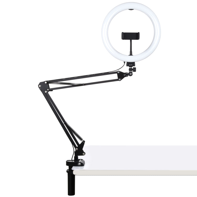 PULUZ 10.2 inch 26cm Ring Curved Light + Desktop Arm Stand USB 3 Modes Dimmable Dual Color Temperature LED Vlogging Selfie Photography Video Lights with Phone Clamp(Black) - Ring Light by PULUZ | Online Shopping South Africa | PMC Jewellery | Buy Now Pay Later Mobicred