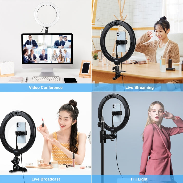 PULUZ 10.2 inch 26cm Ring Light + Monitor Clip USB 3 Modes Dimmable Dual Color Temperature LED Curved Diffuse Vlogging Selfie Beauty Photography Video Lights with Phone Clamp(Black) - Ring Light by PULUZ | Online Shopping South Africa | PMC Jewellery | Buy Now Pay Later Mobicred