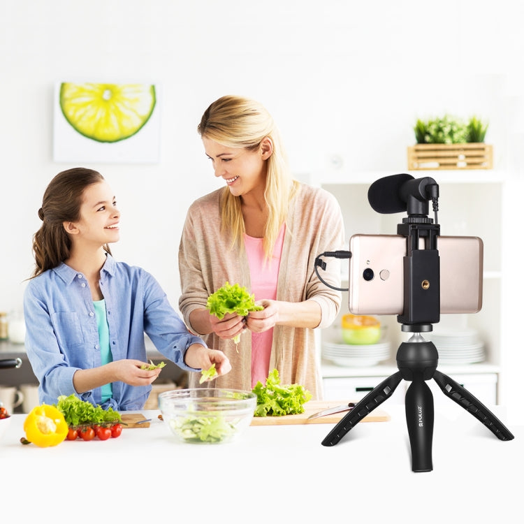 PULUZ Live Broadcast Smartphone Video Vlogger Kits Microphone + Tripod Mount + Phone Clamp Holder (Black) - Stand by PULUZ | Online Shopping South Africa | PMC Jewellery | Buy Now Pay Later Mobicred