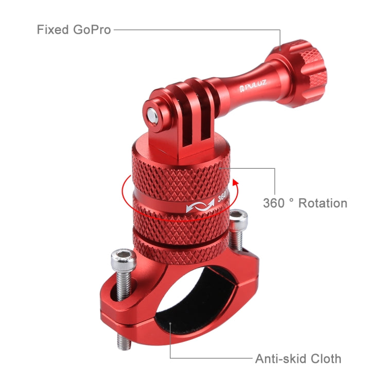 PULUZ 360 Degree Rotation Bike Aluminum Handlebar Adapter Mount with Screw for GoPro Hero12 Black / Hero11 /10 /9 /8 /7 /6 /5, Insta360 Ace / Ace Pro, DJI Osmo Action 4 and Other Action Cameras(Red) - Bicycle Handlebar Mount by PULUZ | Online Shopping South Africa | PMC Jewellery