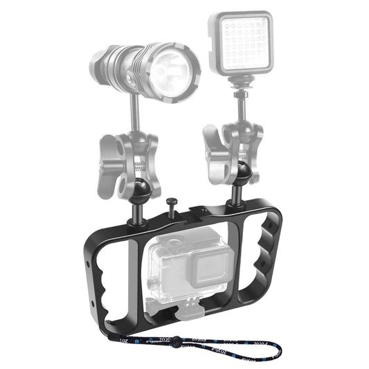 PULUZ Dual Handheld Diving Light Arm CNC Aluminum Mount with Lanyard for GoPro Hero12 Black / Hero11 /10 /9 /8 /7 /6 /5, Insta360 Ace / Ace Pro, DJI Osmo Action 4 and Other Action Cameras(Black) - Others by PULUZ | Online Shopping South Africa | PMC Jewellery | Buy Now Pay Later Mobicred