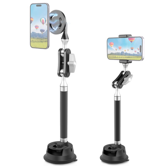 PULUZ Car Suction Cup Arm Mount Phone Tablet Magnetic Holder with Phone Clamp (Black) - Holder by PULUZ | Online Shopping South Africa | PMC Jewellery | Buy Now Pay Later Mobicred