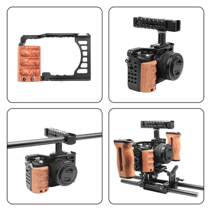 For Sony Alpha 7C / ILCE-7C / A7C PULUZ Wood Handle Metal Camera Cage Stabilizer Rig - Camera Cage by PULUZ | Online Shopping South Africa | PMC Jewellery | Buy Now Pay Later Mobicred