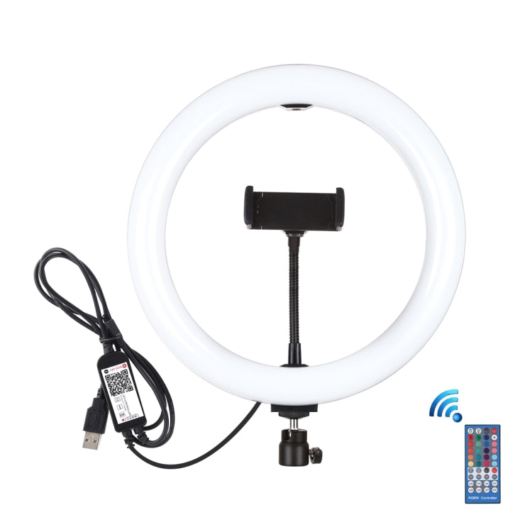 PULUZ 10.2 inch 26cm USB RGBW Dimmable LED Ring Vlogging Photography Video Lights with Tripod Ball Head & Remote Control & Phone Clamp(Black) - Ring Light by PULUZ | Online Shopping South Africa | PMC Jewellery | Buy Now Pay Later Mobicred