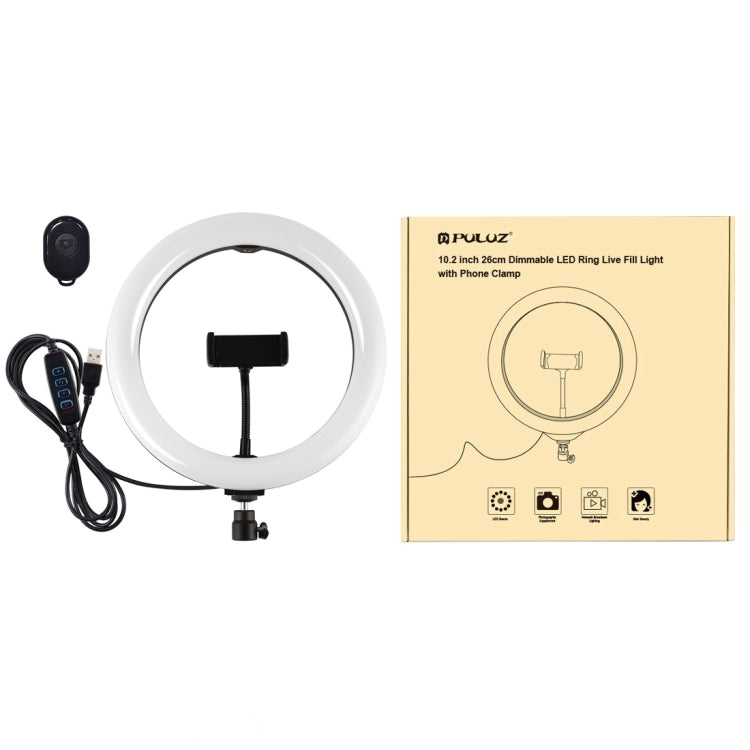 PULUZ 10.2 inch 26cm USB 3 Modes Dimmable Dual Color Temperature LED Curved Diffuse Light Ring Vlogging Selfie Photography Video Lights with Phone Clamp(Black) - Ring Light by PULUZ | Online Shopping South Africa | PMC Jewellery | Buy Now Pay Later Mobicred