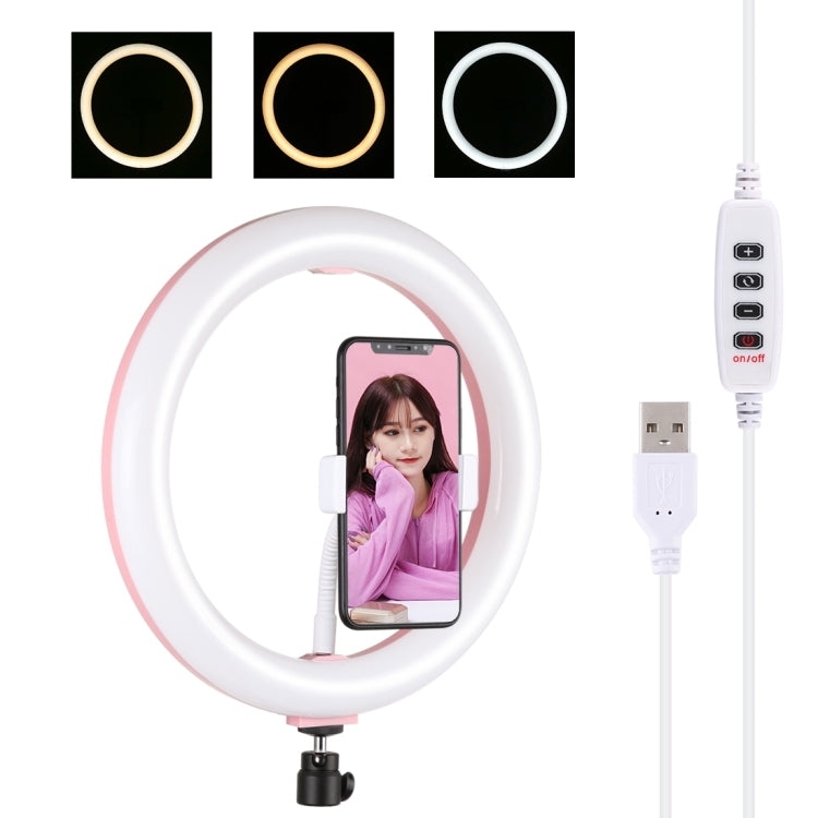 PULUZ 10.2 inch 26cm USB 3 Modes Dimmable Dual Color Temperature LED Curved Diffuse Light Ring Vlogging Selfie Photography Video Lights with Phone Clamp(Pink) - Ring Light by PULUZ | Online Shopping South Africa | PMC Jewellery | Buy Now Pay Later Mobicred