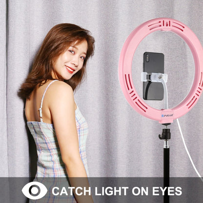 PULUZ 10.2 inch 26cm USB 3 Modes Dimmable Dual Color Temperature LED Curved Diffuse Light Ring Vlogging Selfie Photography Video Lights with Phone Clamp(Pink) - Ring Light by PULUZ | Online Shopping South Africa | PMC Jewellery | Buy Now Pay Later Mobicred