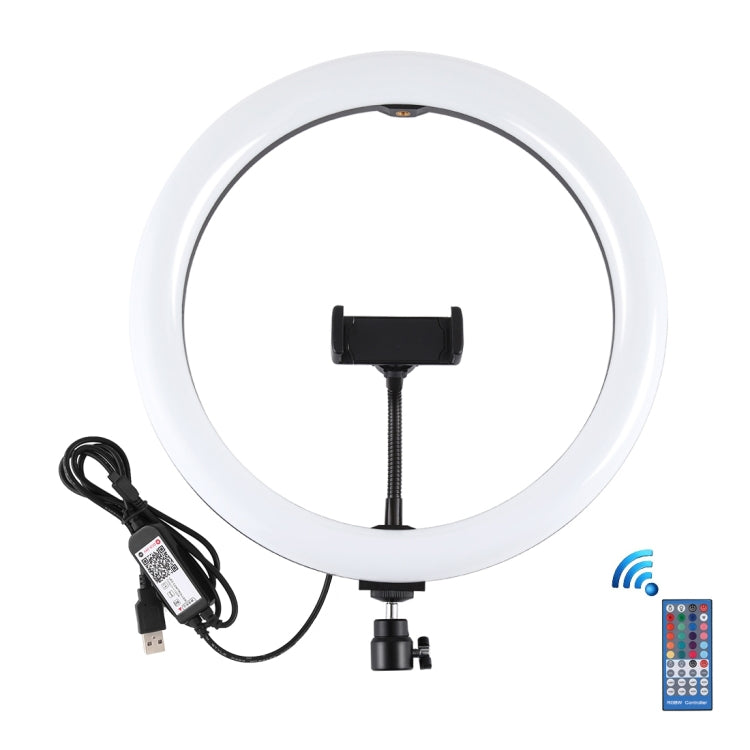 PULUZ 11.8 inch 30cm RGB Dimmable LED Dual Color Temperature LED Curved Diffuse Light Ring Vlogging Selfie Photography Video Lights with Tripod Ball Head & Phone Clamp & Remote Control(Black) - Ring Light by PULUZ | Online Shopping South Africa | PMC Jewellery | Buy Now Pay Later Mobicred