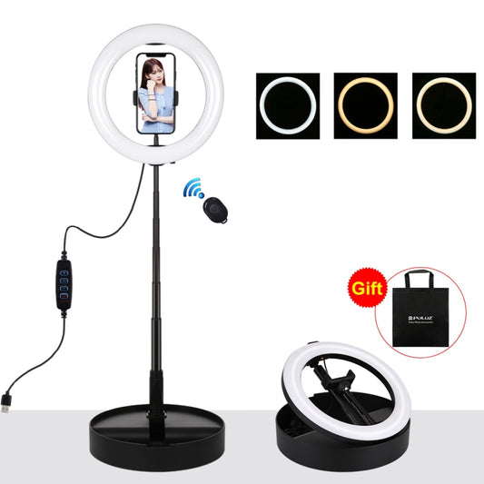 PULUZ 10.2 inch 26cm USB 3 Modes Dimmable Dual Color Temperature LED Curved  Ring Vlogging Selfie Photography Video Lights with Bluetooth Remote Shutter & Folding Desktop Holder & Phone Clamp(Black) - Ring Light by PULUZ | Online Shopping South Africa | PMC Jewellery | Buy Now Pay Later Mobicred