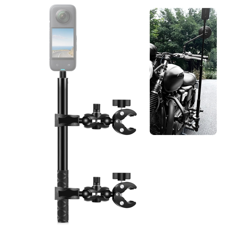 PULUZ Cycling Quick Release Bracket with 150cm Selfie Stick Set, Double Dual-heads Crabs Clamps Handlebar Fixed Mount (Black) - Bicycle Handlebar Mount by PULUZ | Online Shopping South Africa | PMC Jewellery | Buy Now Pay Later Mobicred