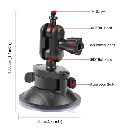 PULUZ 1/4 inch Magic Arm Suction Cup Mount (Black) - Helmet Mount by PULUZ | Online Shopping South Africa | PMC Jewellery | Buy Now Pay Later Mobicred
