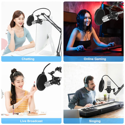 PULUZ Studio Broadcast Professional Singing Microphone Kits with Suspension Scissor Arm & Metal Shock Mount & USB Sound Card(Silver) - Microphone by PULUZ | Online Shopping South Africa | PMC Jewellery | Buy Now Pay Later Mobicred