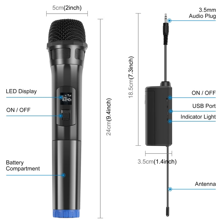 PULUZ 1 To 2 UHF Wireless Dynamic Microphones with LED Display, 3.5mm Transmitter - Microphone by PULUZ | Online Shopping South Africa | PMC Jewellery | Buy Now Pay Later Mobicred