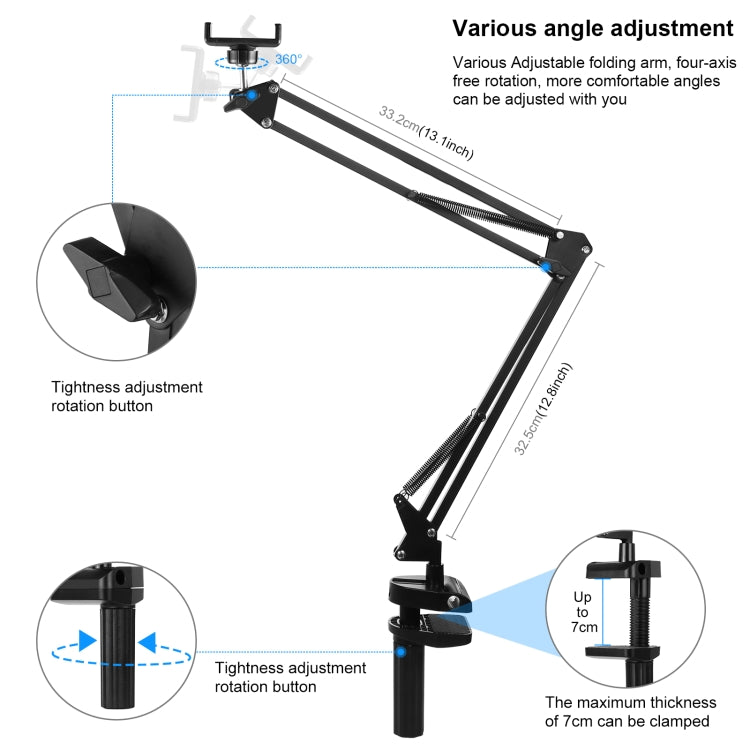 PULUZ Live Broadcast Desktop Articulating Arm Holder with Phone Clamp (Black) - Lazy Bracket by PULUZ | Online Shopping South Africa | PMC Jewellery