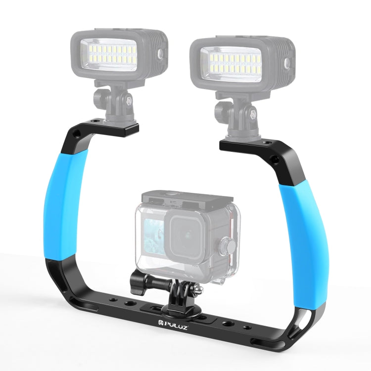 PULUZ Dual Silicone Handles Aluminium Alloy Underwater Diving Rig for GoPro, Other Action Cameras and  Smartphones (Blue) - Diving Accessories by PULUZ | Online Shopping South Africa | PMC Jewellery