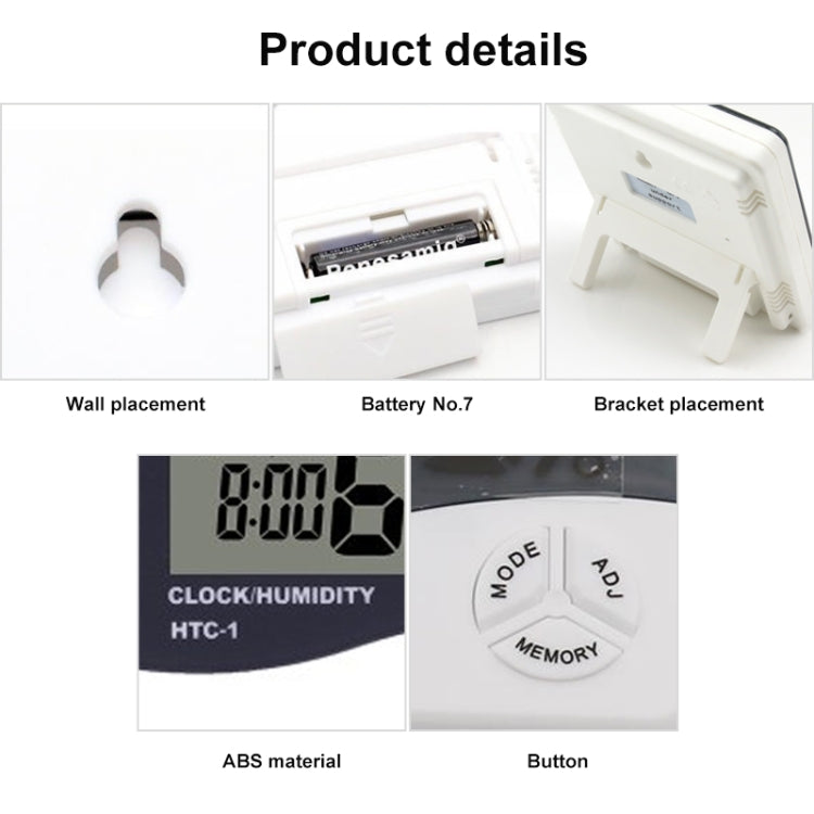 3.8 inch LCD Digital Temperature & Humidity Meter with Clock / Calendar (HTC-1)(White) - Indoor Thermometer by PMC Jewellery | Online Shopping South Africa | PMC Jewellery | Buy Now Pay Later Mobicred