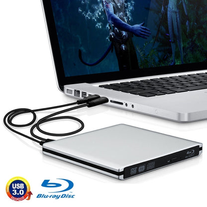 USB 3.0 Aluminum Alloy Portable DVD / CD Rewritable Blu-ray Drive for 12.7mm SATA ODD / HDD, Plug and Play(Silver) - Rewritable Drive by PMC Jewellery | Online Shopping South Africa | PMC Jewellery | Buy Now Pay Later Mobicred