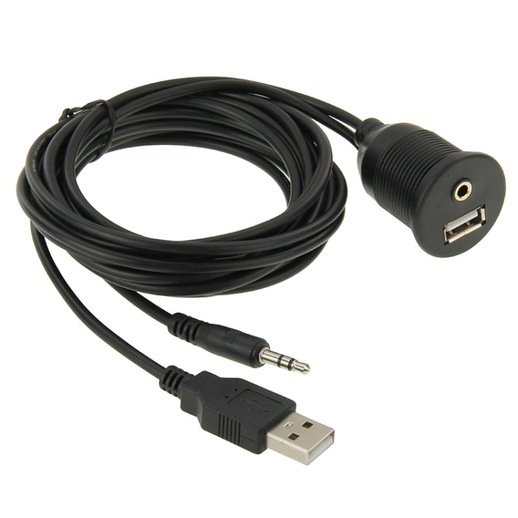 USB 2.0 & 3.5mm Male to Female Extension Cable with Car Flush Mount, Length: 2m - DIY Cables by PMC Jewellery | Online Shopping South Africa | PMC Jewellery