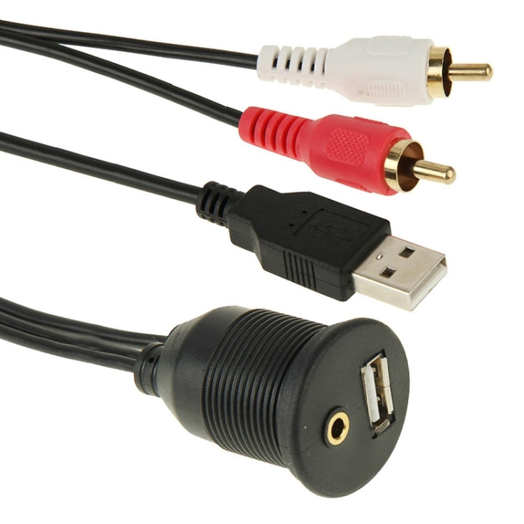 USB 2.0 & 2 RCA Male to USB 2.0 & 3.5mm Female Adapter Cable with Car Flush Mount, Length: 2m - DIY Cables by PMC Jewellery | Online Shopping South Africa | PMC Jewellery