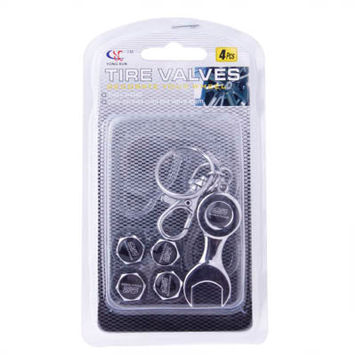 Tire Valve Caps 4 pcs with Wrench Keychain(Silver) - Tire Valve Caps by PMC Jewellery | Online Shopping South Africa | PMC Jewellery