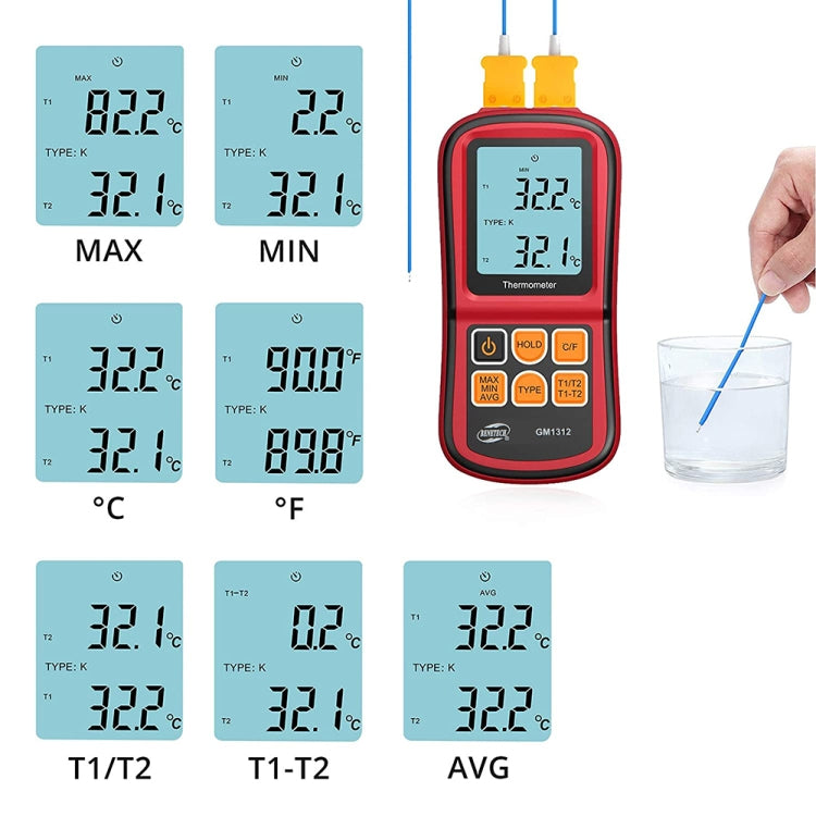 BENETECH GM1312 2.4 inch LCD Screen Thermocouple Thermometer Measure J,K,T,E,N and R Type, Measure Range: -50~300C - Thermostat & Thermometer by BENETECH | Online Shopping South Africa | PMC Jewellery | Buy Now Pay Later Mobicred