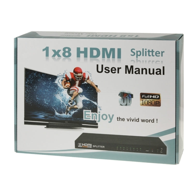 V1.4 Full HD 1080P 1 x 8 HDMI Amplifier Splitter, Support 3D(Black) - Splitter by PMC Jewellery | Online Shopping South Africa | PMC Jewellery | Buy Now Pay Later Mobicred