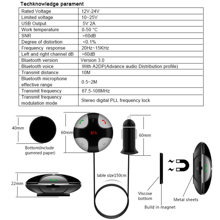 FM29B Bluetooth FM Transmitter Hands-free Car Kit, Car Charger, For iPhone, Galaxy, Sony, Lenovo, HTC, Huawei, and other Smartphones - Bluetooth Car Kits by PMC Jewellery | Online Shopping South Africa | PMC Jewellery | Buy Now Pay Later Mobicred