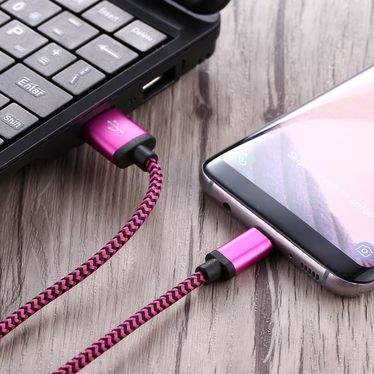 1m Woven Style USB-C / Type-C 3.1 to USB 2.0 Data Sync Charge Cable(Magenta) - USB-C & Type-C Cable by PMC Jewellery | Online Shopping South Africa | PMC Jewellery | Buy Now Pay Later Mobicred