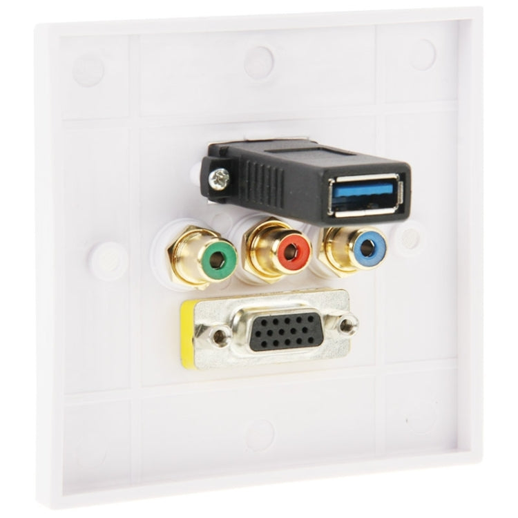 USB 3.0 Female Plug + 3 RCA Female Plugs + VGA Female Plug Wall Plate Panel -  by PMC Jewellery | Online Shopping South Africa | PMC Jewellery | Buy Now Pay Later Mobicred