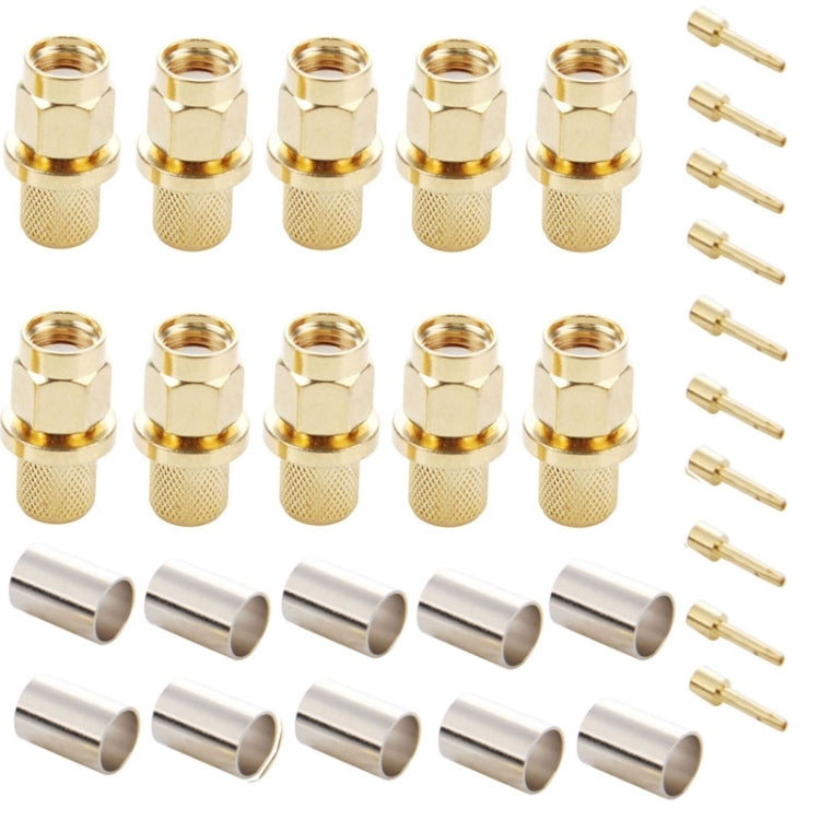 10 PCS LMR300 5D-FB Gold Plated RP-SMA Male Plug Pin Crimp RF Connector Adapter - Connectors by PMC Jewellery | Online Shopping South Africa | PMC Jewellery | Buy Now Pay Later Mobicred